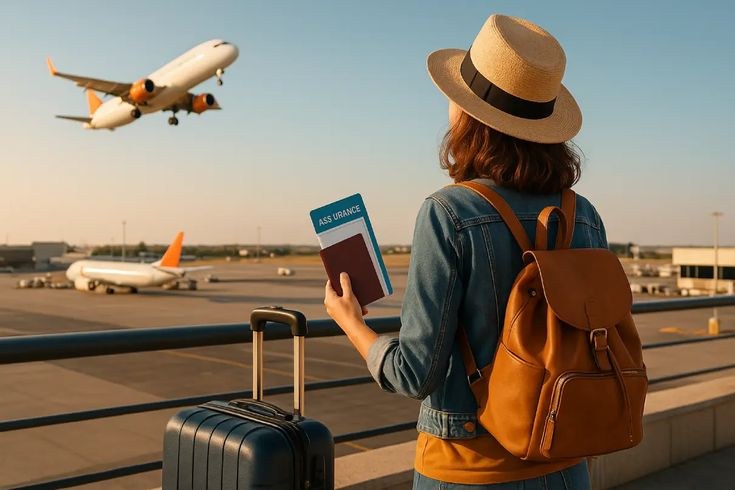 Traveller holding passport and travel documents at an airport